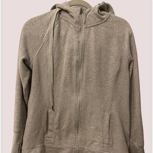 Gray sweater with hoodie. Size: Large